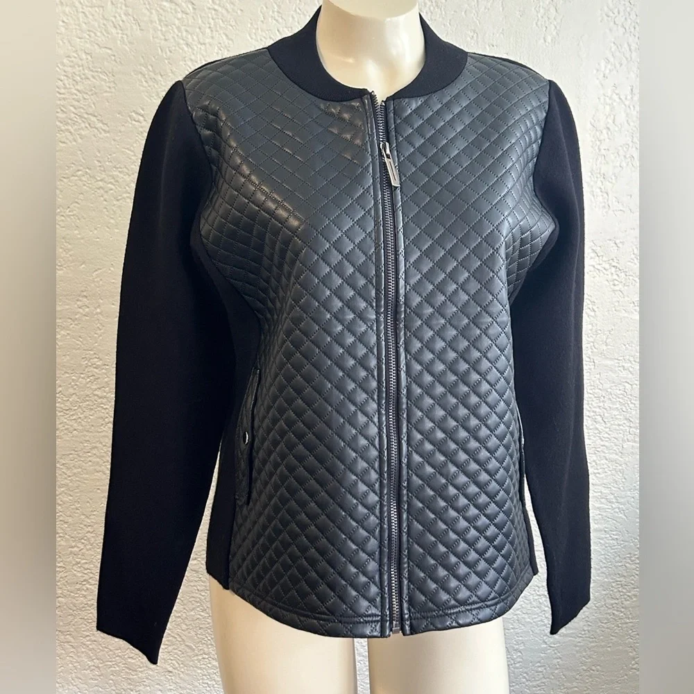 Cynthia Rowley MED Faux Leather front blazer NWT